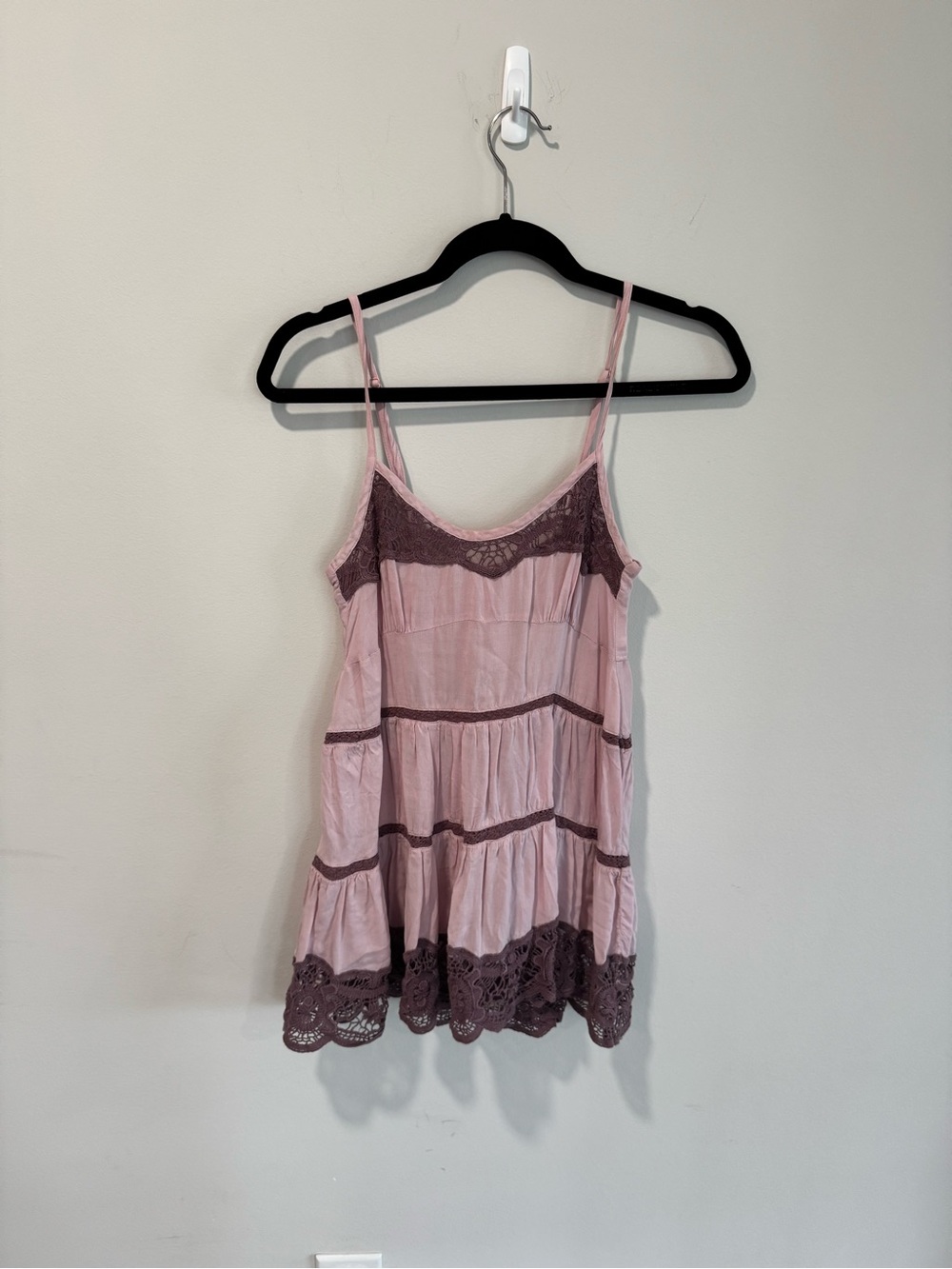 Free People Pink Lace-Trim Tiered Tank Top